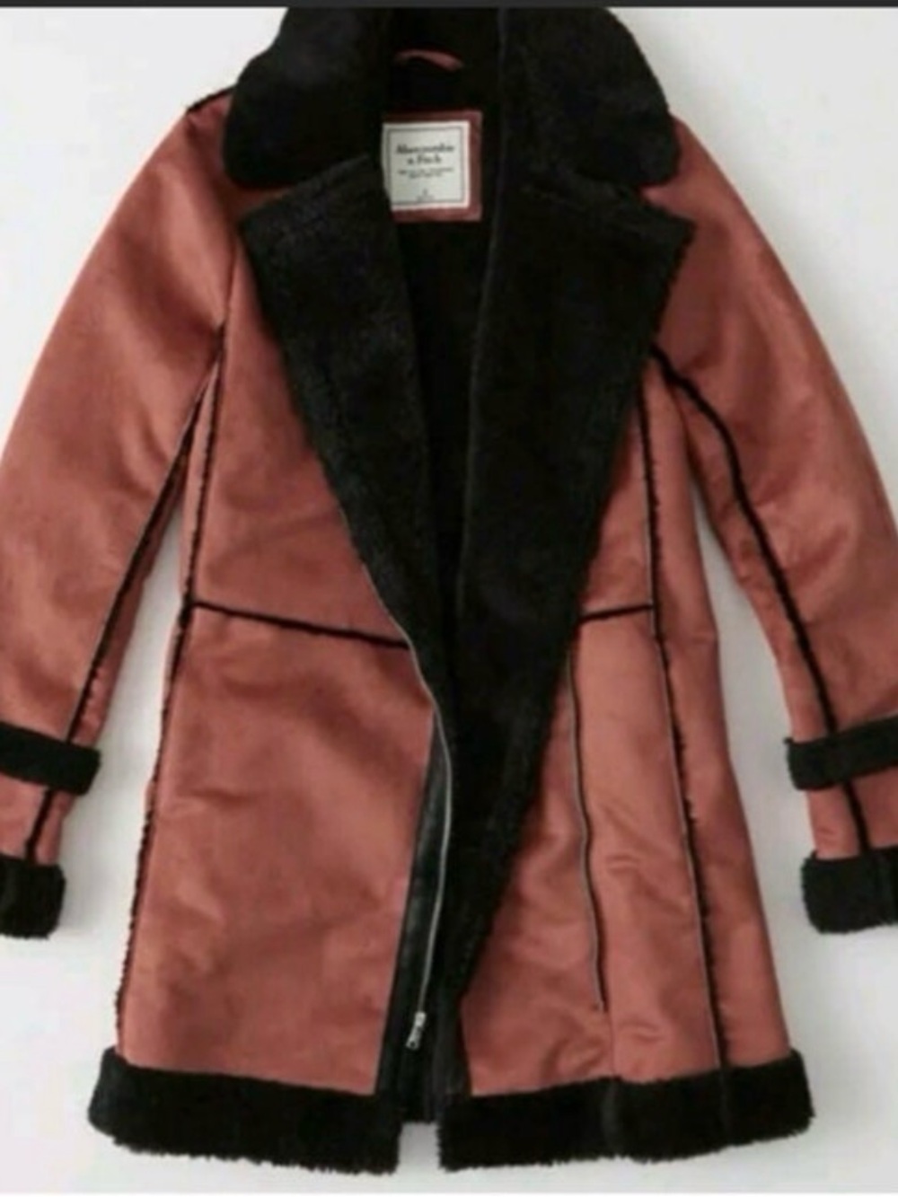 Abercrombie & Fitch Rust Coat with Black Shearling Trim